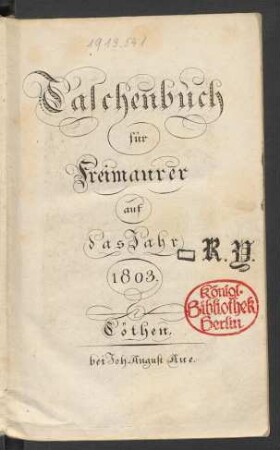 1803: Taschenbuch für Freimaurer auf das Jahr 1803