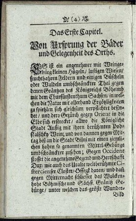 Das Erste Capitel. Von Ursprung der Bäder und Gelegenheit des Orths