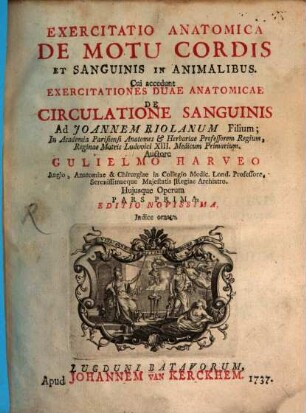 Exercitatio anatomica de motu cordis et sanguinis in animalibus, 1