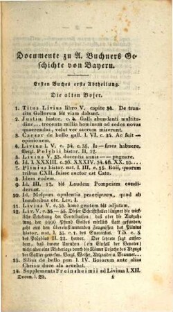 Documente zu Buchners Geschichte von Bayern, 1. Documente des ersten Buches mit einer Karte Bayerns unter den Römern