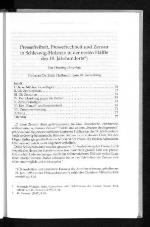 Pressefreiheit, Pressefrechheit und Zensur in Schleswig-Holstein in der ersten Hälfte des 19. Jahrhunderts