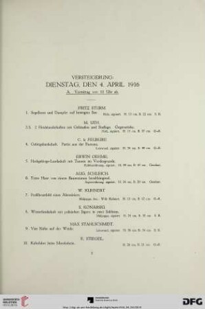 Versteigerung: Dienstag, den 4. April 1916 (Nr. 1-288)