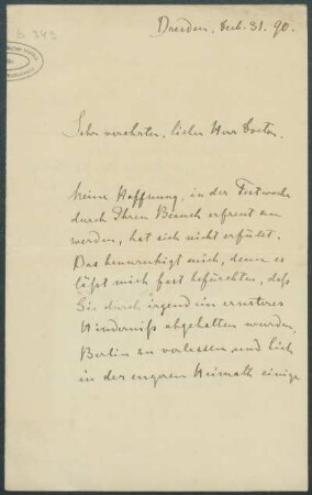 31. Februar 1890, Dresden [Brief von Alphons Stübel an Max Uhle]