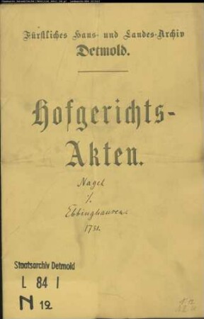 Nagel, Peter zu Oerlinghausen gegen Ebbinghausen zu Oerlinghausen - Schuldforderung