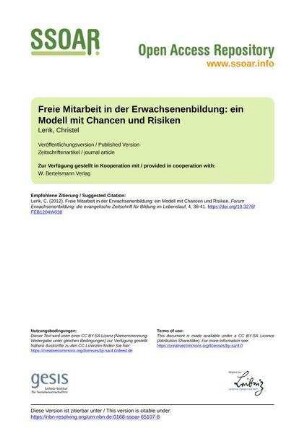 Freie Mitarbeit in der Erwachsenenbildung: ein Modell mit Chancen und Risiken
