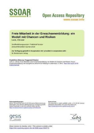 Freie Mitarbeit in der Erwachsenenbildung: ein Modell mit Chancen und Risiken
