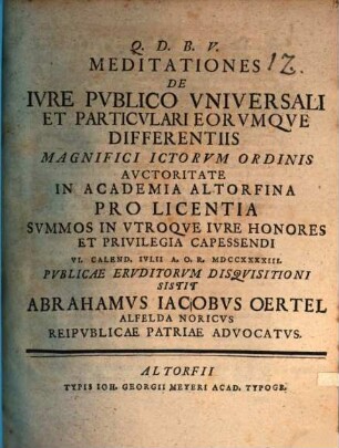 Meditationes de iure publico universali et particulari eorumque differentiis