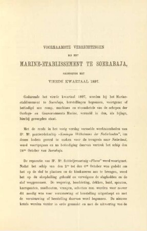 Voornaamste verrichtingen bij het Marine-etablissement te Soerabaja gedurende het vierde kwartaal 1897