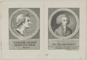 Doppelbildnis des Etienne und Joseph Montgolfier und Bildnis des Blanchard
