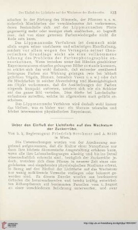 18: Ueber den Einfluß der Lichtfarbe auf das Wachstum der Zuckerrübe