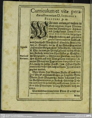 Lebenslauf : Curriculum et vitae peractae testimonium D. Johannis Försteri p. m.