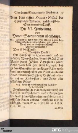 Von dem ersten Haupt-Stück der Christlichen Religion / welches ist das Sacrament der Tauff.