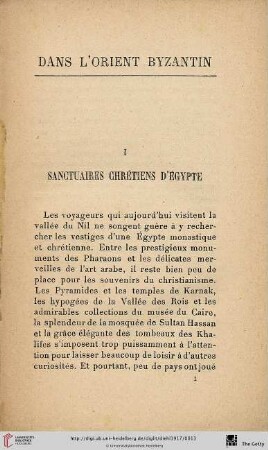 I. Sanctuaires chrétiens d'Égypte