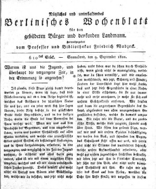 610tes Stueck, Sonnabend, den 9. September 1820