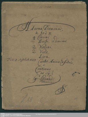 Ad arma daemones vos omnes Erebi - Mus.1813-E-501 : V (2), orch, bc