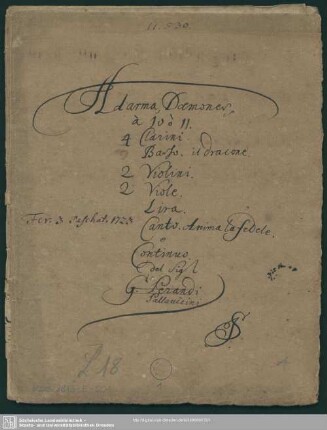 Ad arma daemones vos omnes Erebi - Mus.1813-E-501 : V (2), orch, bc