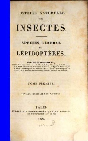 Histoire naturelle des insectes : species général des lépidoptères, 1