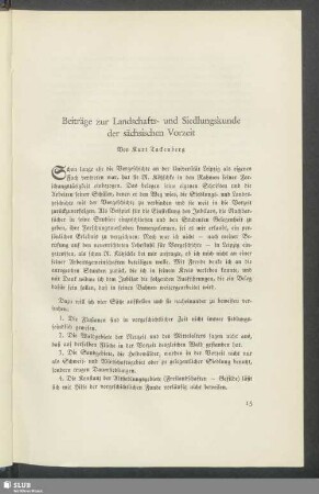 Beiträge zur Landschafts- und Siedlungskunde der sächsischen Vorzeit