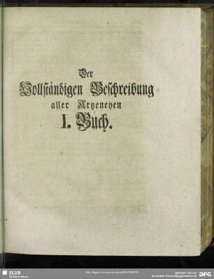 Der Vollständigen Beschreibung aller Artzeneyen I. Buch
