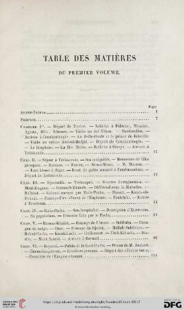 Table des matières du premier volume