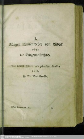 Jürgen Wullenweber von Lübeck oder die Bürgermeisterfehde : Aus handschriftlichen und gedruckten Quellen