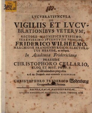 Lvcvbrativncvla De Vigiliis Et Lvcvbrationibvs Vetervm