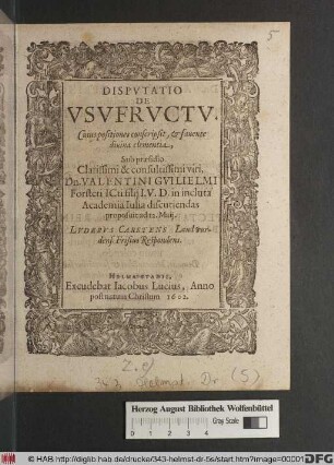 Disputatio De Usufructu