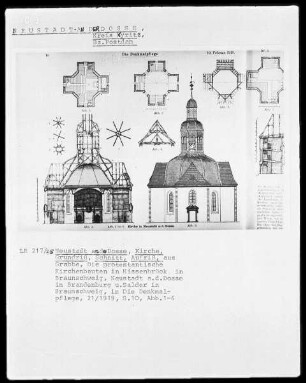 Grundriss, Schnitt und Aufriss der Kirche in Neustadt an der Dosse