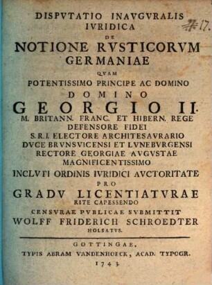 Dispvtatio Inavgvralis Ivridica De Notione Rvsticorvm Germaniae
