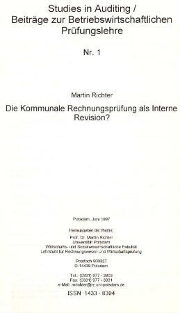 Die kommunale Rechnungsprüfung als interne Revision?