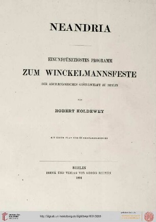 Band 51: Programm zum Winckelmannsfeste der Archäologischen Gesellschaft zu Berlin: Neandria