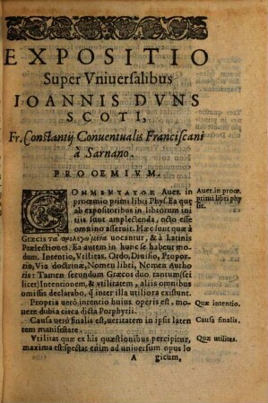 Expositiones Quaestionum doctoris subtilis Joannis Duns Scoti in Universalia Porphyrii