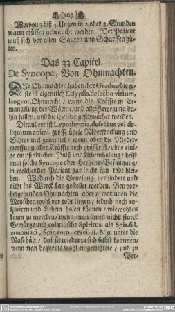 Das 33. Capitel. De Syncope, Von Ohnmachten