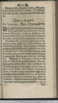 Das 33. Capitel. De Syncope, Von Ohnmachten