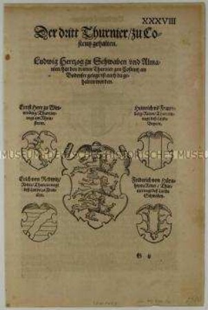 Drittes Turnier zu Konstanz im Jahr 948 - Stadt- und Familienwappen (S. XXXVIII aus dem Turnierbuch/1. Teil)