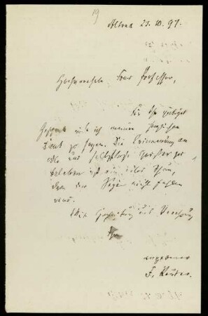 Brief von Friedrich Reuter an Anna de Lagarde, Altona, 23.10.1897