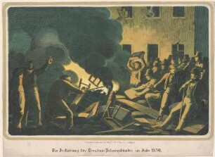 Bürgeraufstand in Dresden 1830, Zerstörung des Polizeigebäudes in der Scheffelgasse am Altmarkt am 9. September