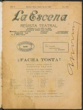 ¡¡Facha tosta!! : sainete en 3 cuadros