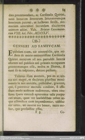 (33.) Gesneri Ad Sambucam