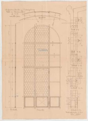 Thiersch, Friedrich von; Ludwigsburg; Garnisonkirche - Turmfenster (Grundriss, Ansicht, Schnitte)