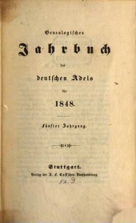 Genealogisches Jahrbuch des deutschen Adels : für ... 5. 1848