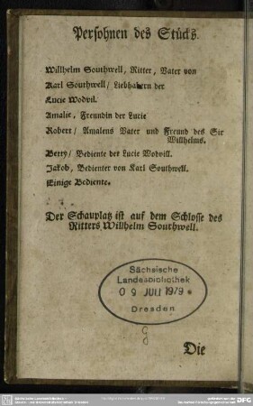 Persohnen des Stücks