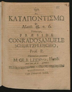 De Katapontismō Ex Matth. 18. v. 6. Prima vice