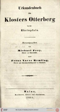 Urkundenbuch des Klosters Otterberg in der Rheinpfalz