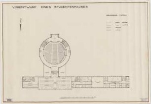 Studentenhaus, Berlin-Charlottenburg: Vorentwurf, Grundriss 1. OG 1:200