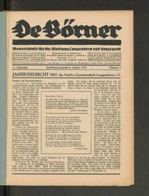 12. Jahrgang Hamburg=Langenhorn, Januar 1932, Nummer 1