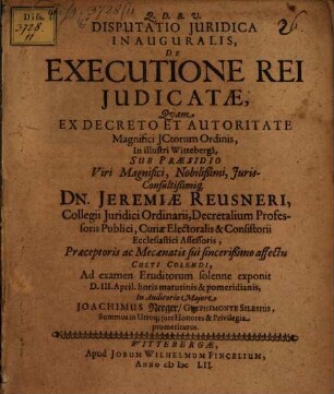 Disp. iur. inaug. de executione rei iudicatae