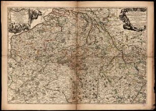 Le bas Rhein ou se trouvent les duchés de Luxembourg, Limbourg, et Gueldres espagnole qui sont Partie des XVII. Provinces des pais bas : l'evesche de liege, les estats de archevesques et electeurs de Cologne, Treves et Mayence, avec les duches de berg et juliers: le palatinat et electorat du Rhein: basse alsace, Province de la Saare, partie de la Lorraine etc.