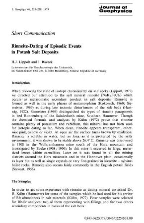 Rinneite-dating of episodic events on potash salt deposits
