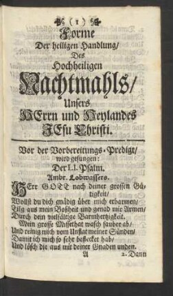 Vor der Vorbereitungs-Predigt/ wird gesungen ...